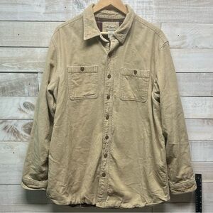 Vintage LL Bean Corduroy Shirt Jacket Mens L Tall Beige Pocket Wide Wale Flannel